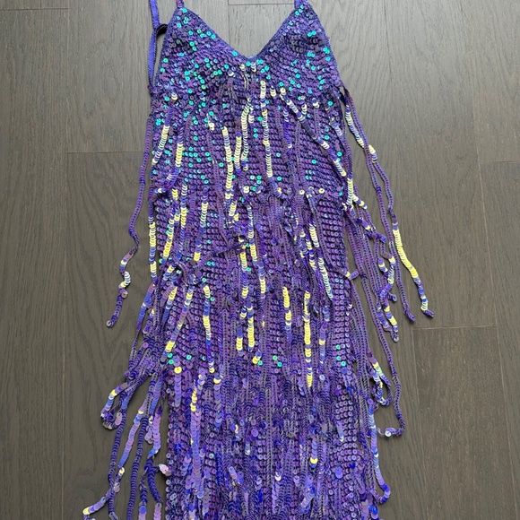 Retrofete Mevia Sequin Fringe Crochet Maxi Dress XS / SMALL - PURPLE- EUC - Picture 6 of 11